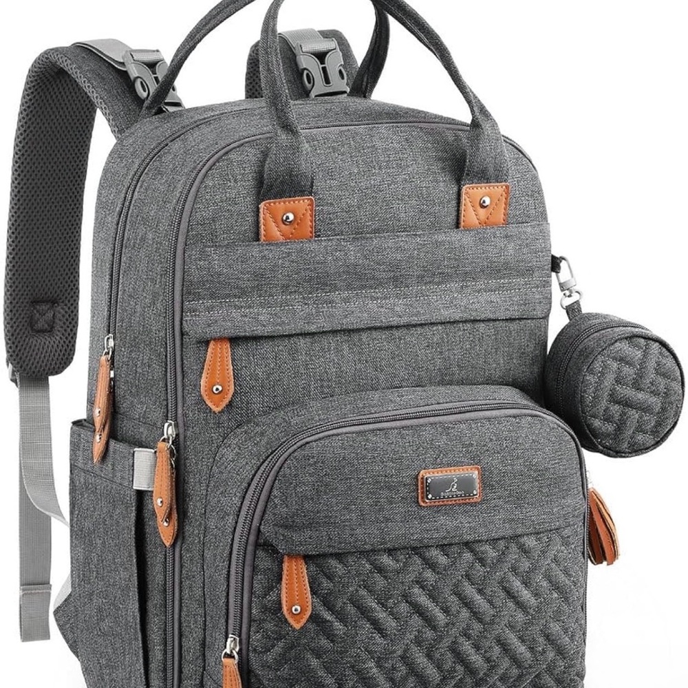 Elegant Gray Women's Backpack with Tan Accents